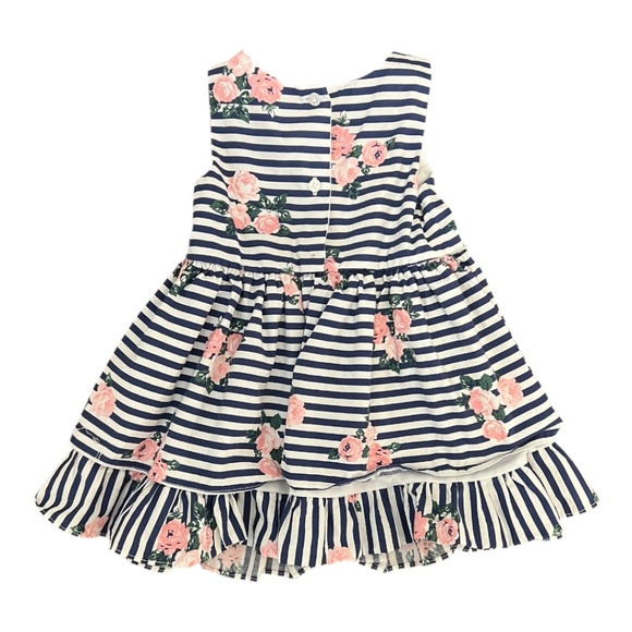 Mia & Mimi Navy Stripe Floral Dress with Tulle Flower, 18M Girls Baby Toddler - Picture 3 of 6